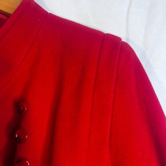 Mackintosh 100% Wool Trench PeaCoat Classic Chic Bold Power Red Size M/L* Petite - Picture 7 of 12